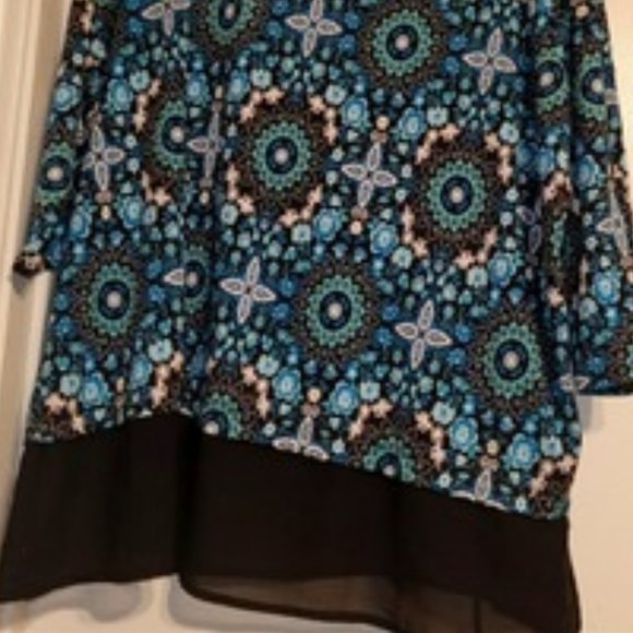 KIM ROGERS Blouse - 3X - Multi-Blues - 3/4 Sleeves - Picture 2 of 3